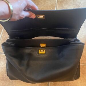 Black all leather slouchy medium bag